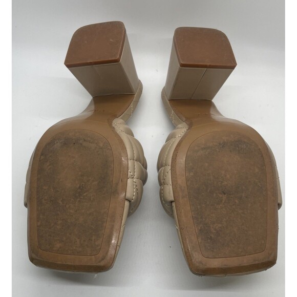 ZARA Neutral Nude Quilted 1 Band Square Toe Block 3” Heels EUC Sz 39 / 8 Tan - Picture 9 of 10